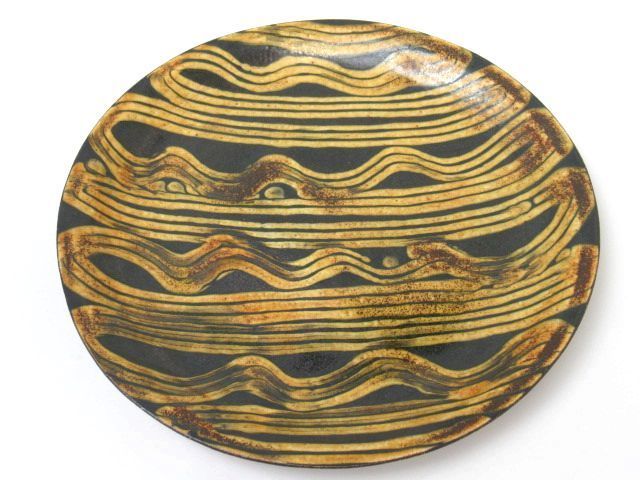 ☆民芸 スリップウェア 大皿 直径約26.5cm/波模様/陶磁器/民藝/焼物