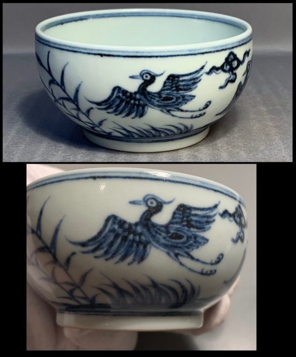 明代 陶磁器 中国美術 古美術 共箱 宣徳黄地青花折枝花鳥紋大扁瓶 骨董 
