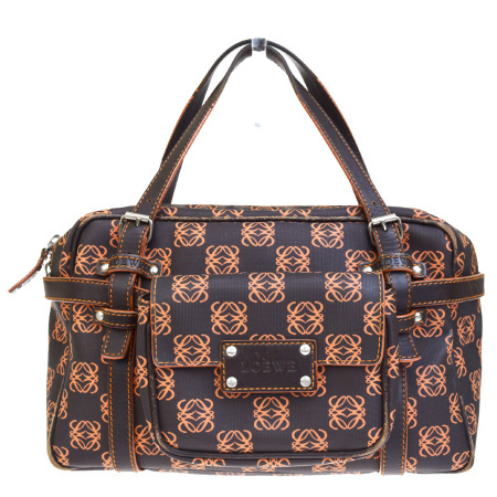 【中古】 ロエベ LOEWE ハンドバッグ ブラウン オレンジ PVC レザー ポーチ付き 03HE627
