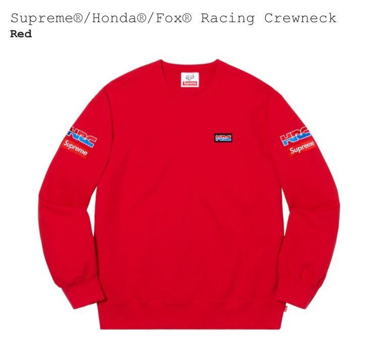 L Supreme Honda Fox Racing Crewneck Red シュプリーム ホンダ クルーネック スウェット 赤 box logo ボックス ロゴ バンダナ パーカー