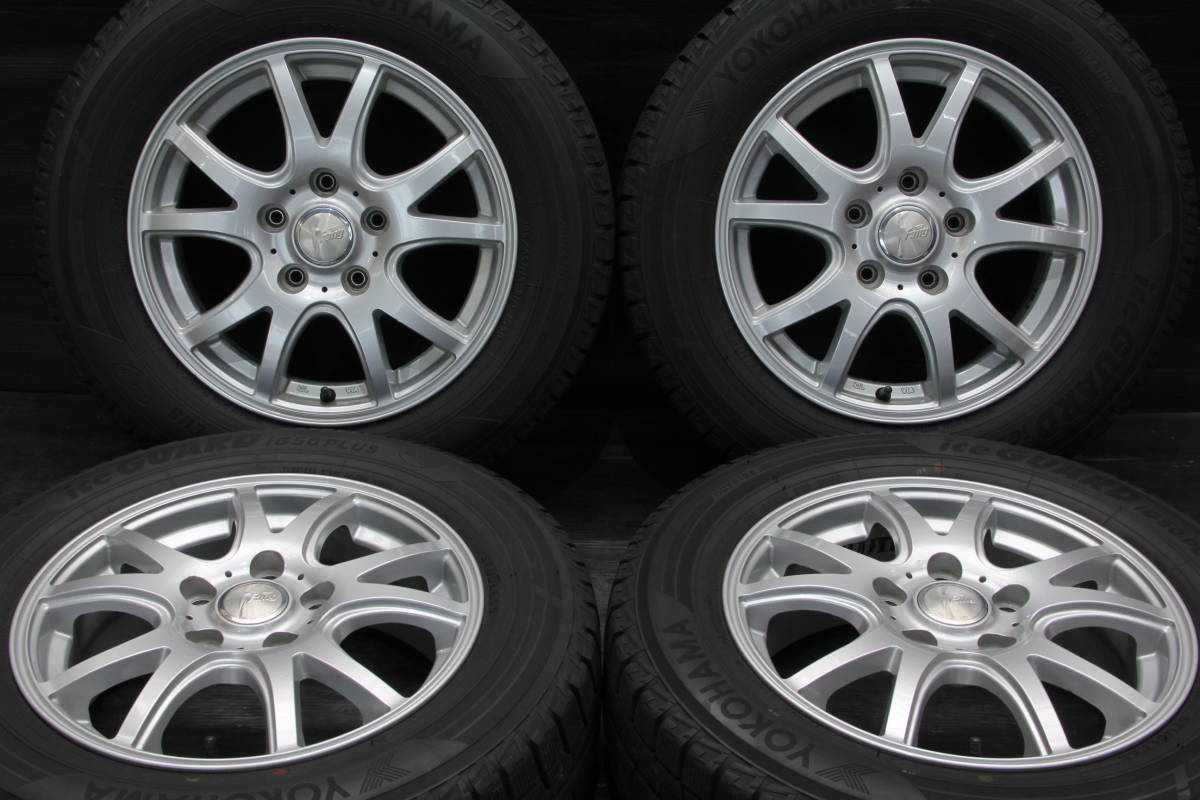 【送料無料】17年製 バリ溝 バリ山 ヨコハマ アイスガード iG50PLUS 195/65R15　美品 社外アルミ 15×6J +53 5H PCD114.3　4本セット /Ea