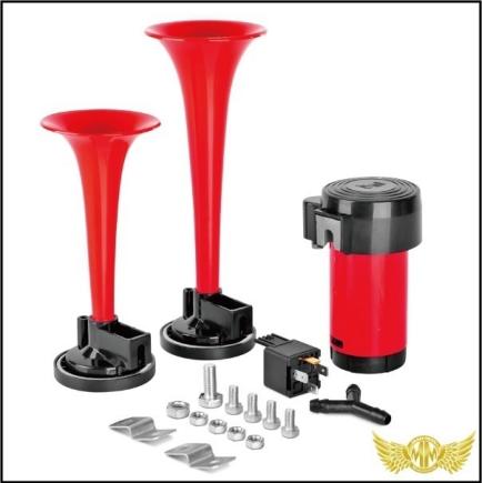 送料800円】トラック用品 SEGER製 デュアル エアーホーン 2連 レッド