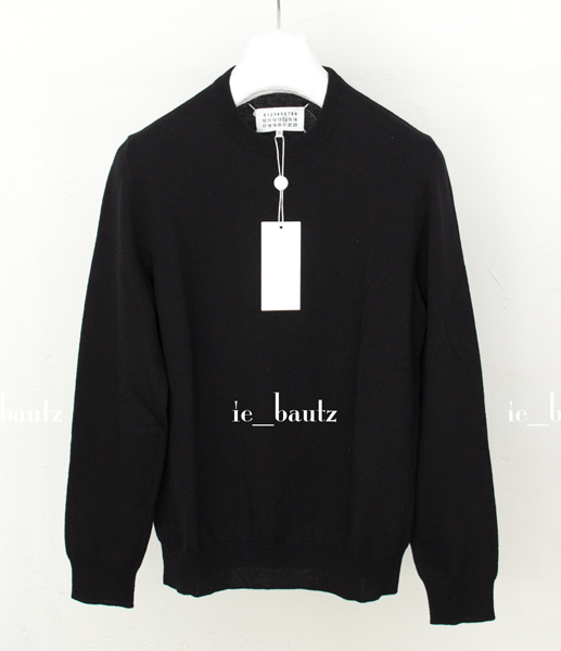 新品 マルジェラ14 エルボーパッチニットS ブラック ラムレザー