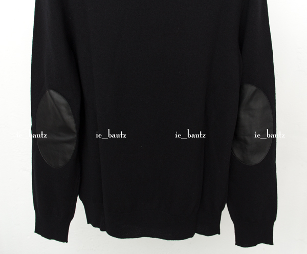 新品 マルジェラ14 エルボーパッチニットS ブラック ラムレザー