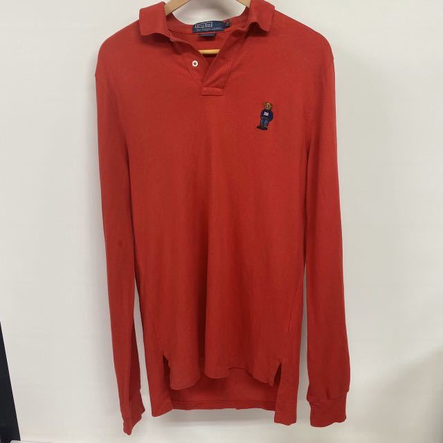 Polo Ralph Lauren ポロ ラルフローレン ポロシャツ 長袖 クマ ベア Mサイズ レッド 赤 RL13 CUSTOM FIT ...