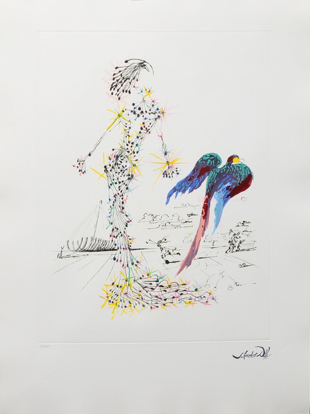 【蓮月】ダリ 「婦人とオウム」 限定銅版画シート 証明書付 保管品 A2