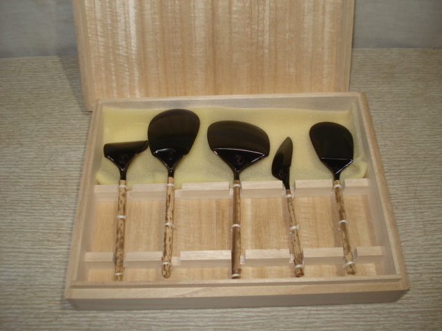 新品」 木村清五郎作 五本組 黒色灰匙 桐共箱 灰匙 五