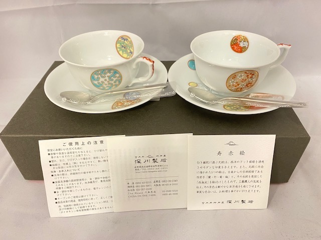 深川製磁 花は桜茶器セット/急須/湯呑/カップ&ソーサー/共箱 ACB 未使用品