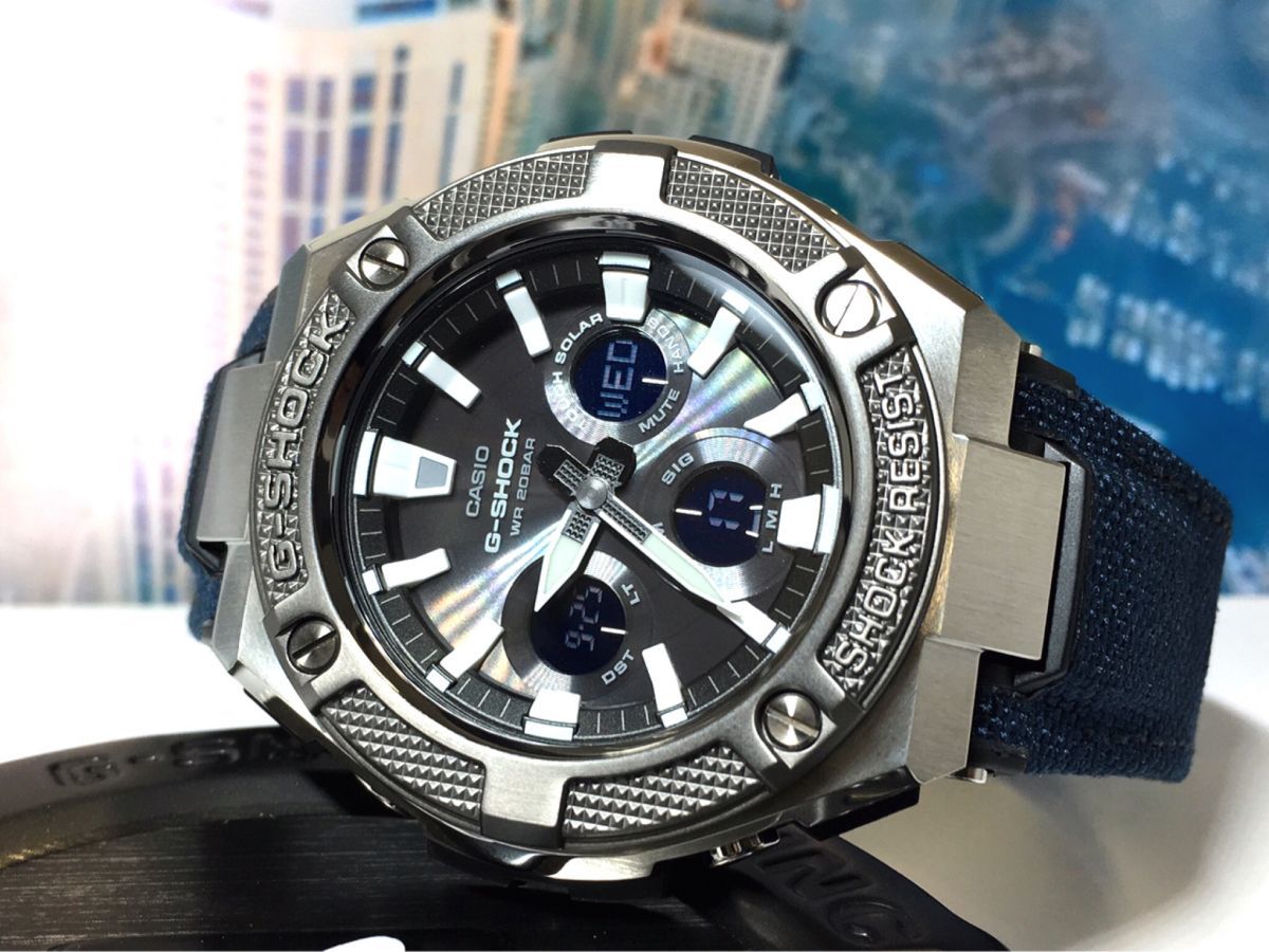 新品【カシオ・G-SHOCK】 ソーラー 腕時計 G-STEEL Gスチール 時計 アナログ デジタル 青 ネイビー 銀 シルバー CASIO Gショック