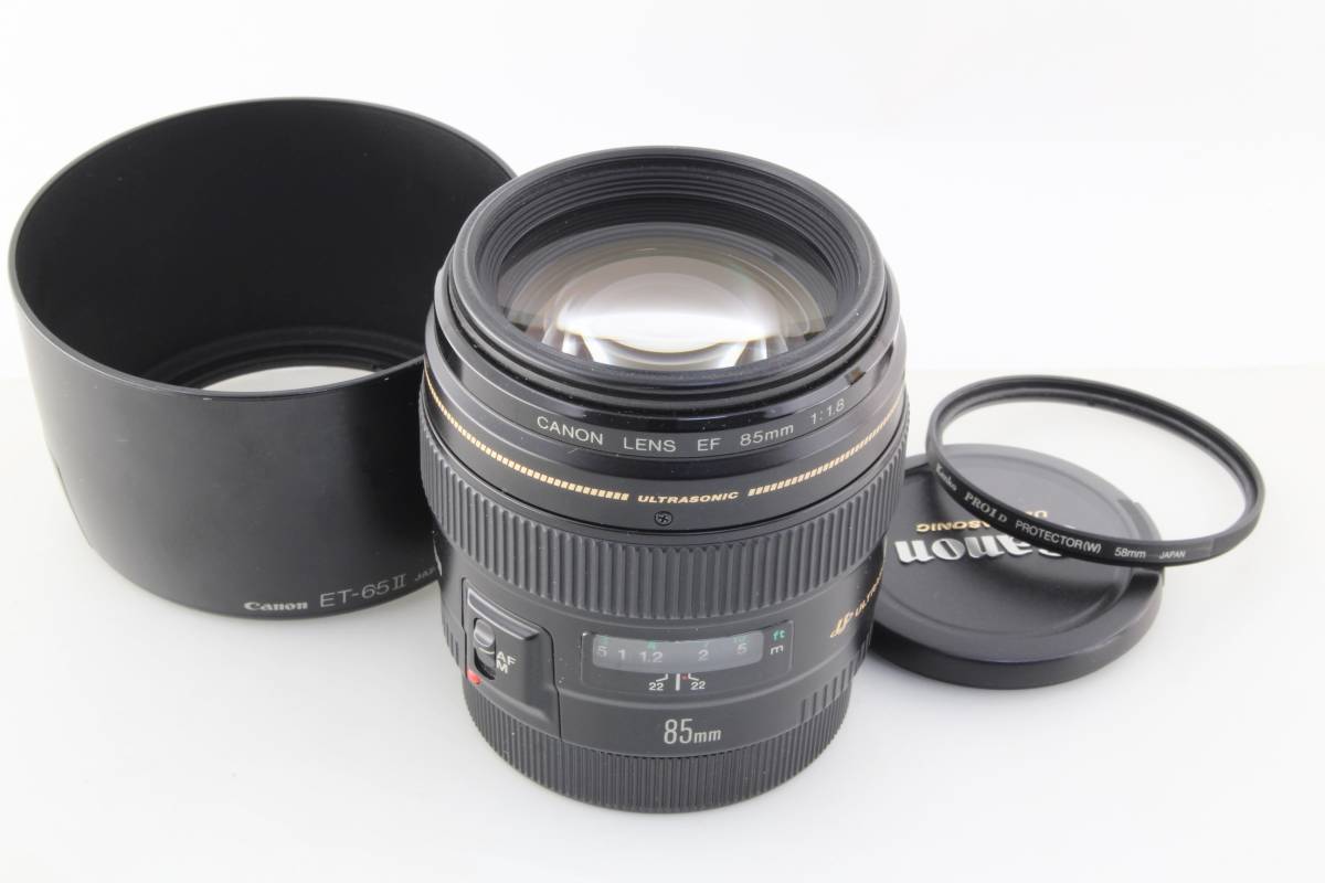 AA (極上美品) Canon キャノン EF 85mm F1.8 USM フード付き 初期不良 