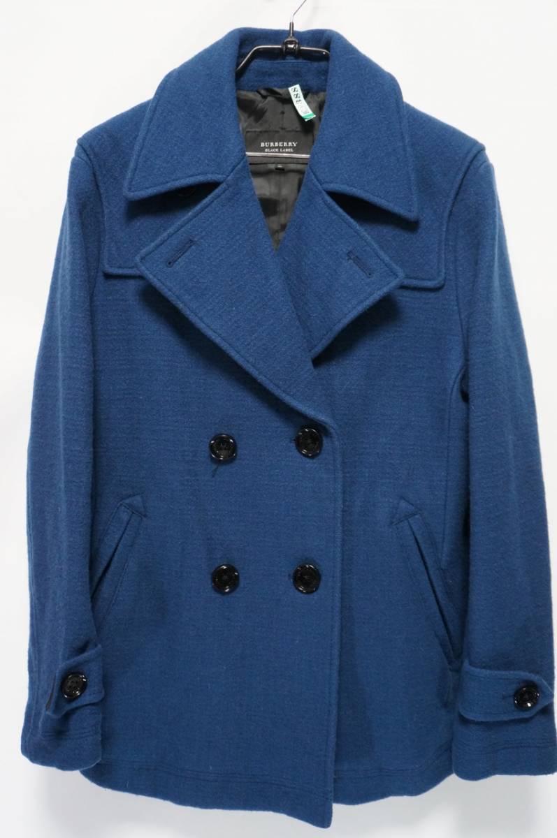 BURBERRY BLACK LABEL】メルトンウールPコートLL青 バーバリーブラック