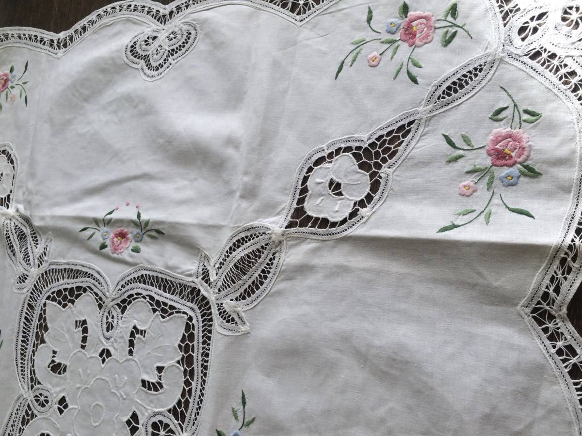 フランス 　カットワーク　機械刺繍　小花　テーブルクロス_5