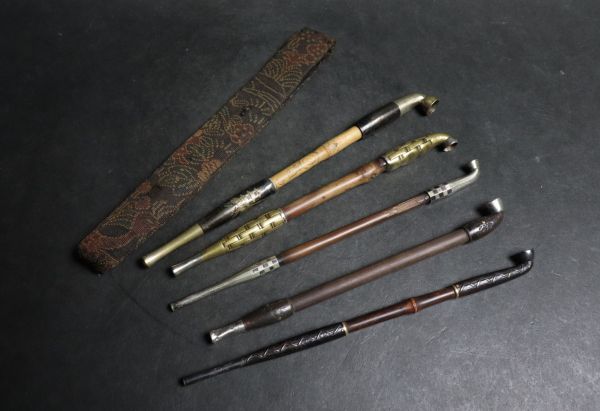 治在銘 銀製 金銅象嵌 虎紋煙管☆(検索:キセル パイプ 喫煙具 莨