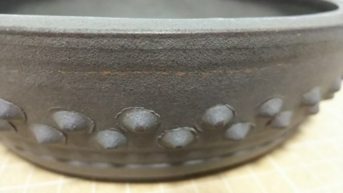盆栽鉢十王堂　鋲打丸太鼓 舟山 【特注品】 烏泥 鋲打 太鼓胴 丸鉢 美品 Yahoo!オークション -「太鼓