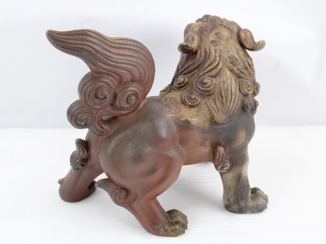 備前焼 N1 陶芸家 小西陶古 「唐獅子」置物 美術品 - 古白備前焼 獅子
