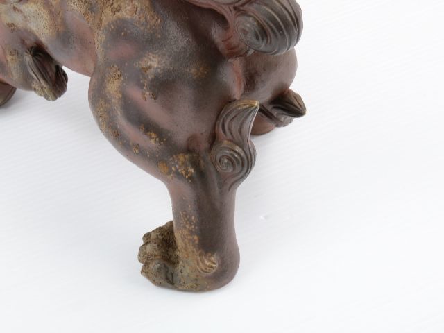 備前焼 N1 陶芸家 小西陶古 「唐獅子」置物 美術品 - 古白備前焼 獅子