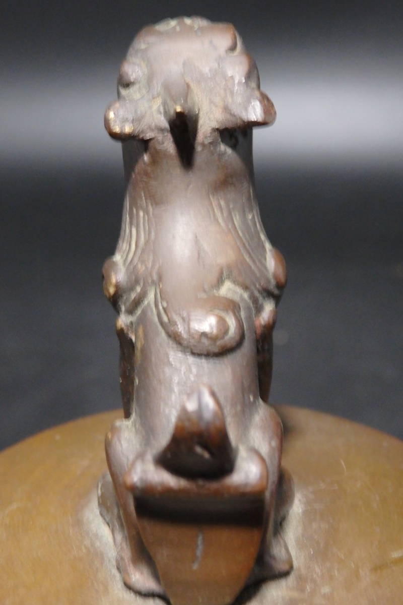 香炉 時代物 銅製 銀火舎 三つ足 獅子耳 旧家整理品 明〜