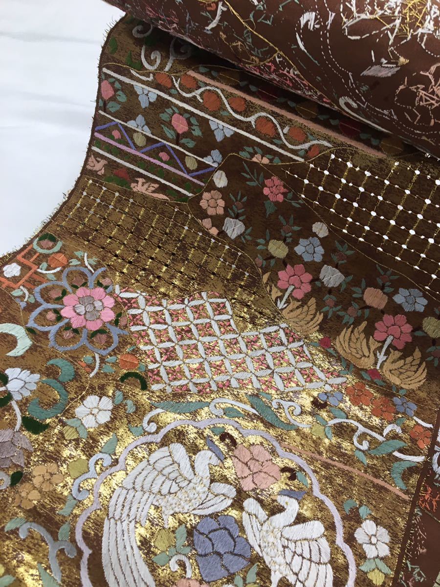 反物屋】中国蘇州刺繍 汕頭刺繍 袋帯 反物 正絹 極上の手刺繍 絹100 
