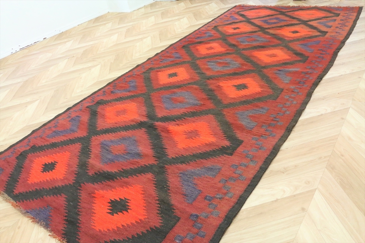 爆買い，セール 307&times;137cm 1円スタート 注目商品 アフガン産 トルクメン族作 手織りキリム ラグ アンティーク家具 マジック カーペット EMKB14815(カーペット一般)｜売買されたオークション情報、yahooの商品 カーペット一般