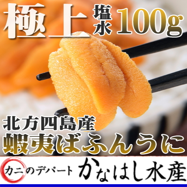 即決★特上えぞばふんうに生塩水漬100g最高級品北方四島産[カニデパ]かなはし水産 261 即決☆特上えぞばふんうに生塩水漬100g最高級品北方四島産[カニデパ 鮮度抜群！極上生えぞバフンうに生うに塩水詰め100g×2 北海道産 | 北海道 北釧水産海鮮魚介専門店
