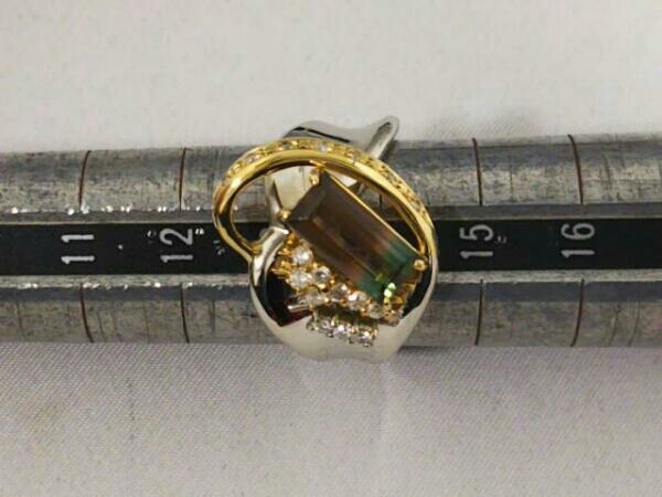 鑑別書付き Pt900／K18 ダイヤ0.26ct 天然トルマリン1.84ct ＃14 13.9g 