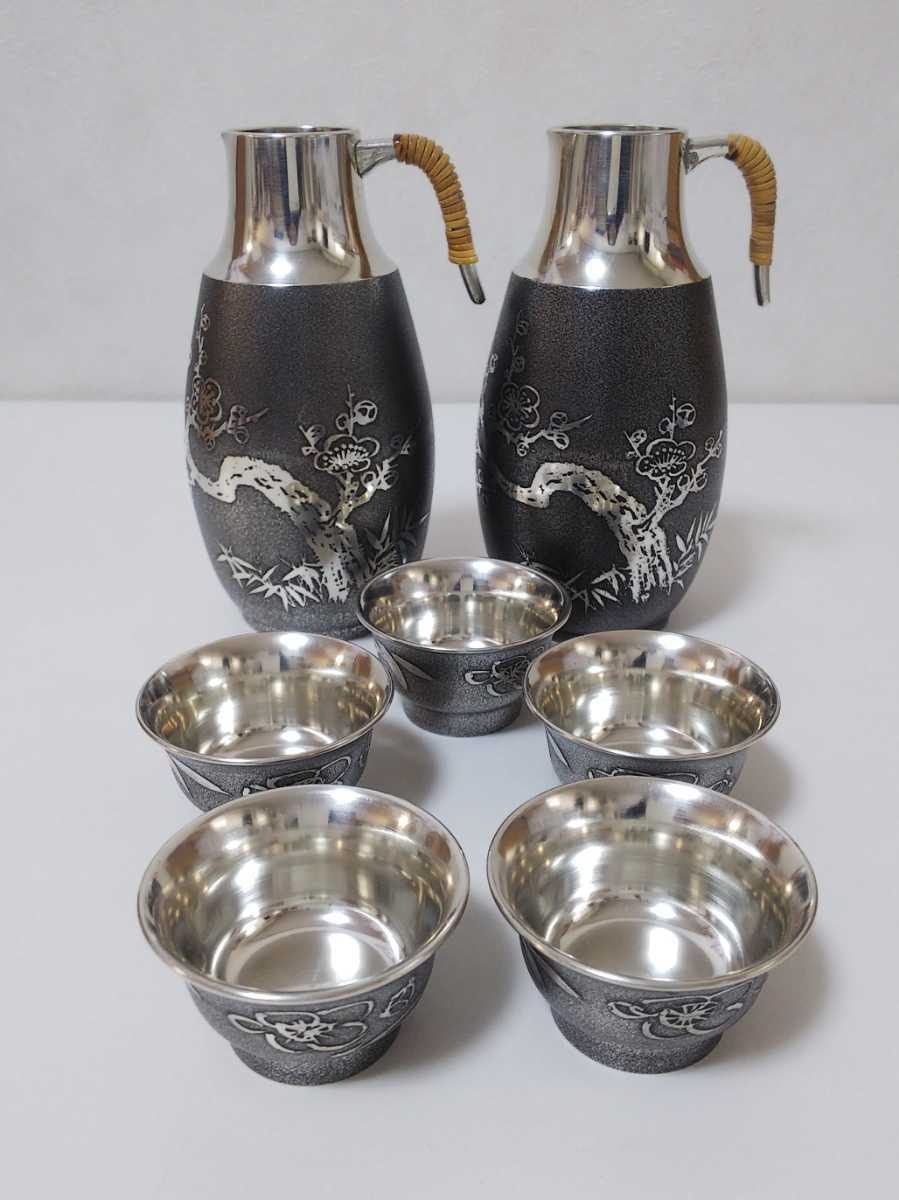 純銀　酒器揃え　チロリ２個　盃５個 本錫 錫半製 チロリ2本／盃5客 酒器揃