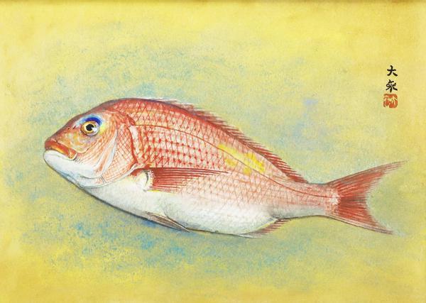 【真作】【WISH】青木大乗 「鯛」約10号 日本画 共シール 　　〇物故巨匠 元大日美術院主宰 勲三等瑞宝章 #20032659