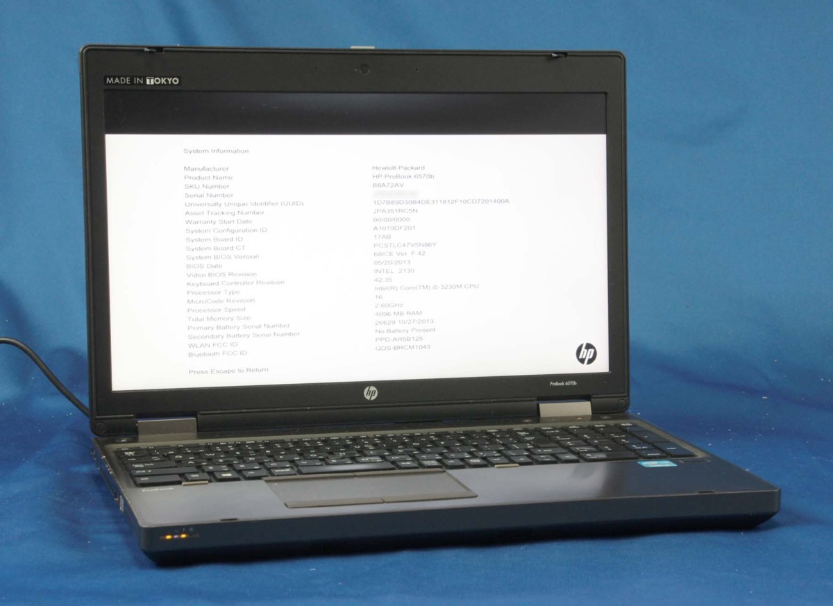 AC付 OS無 HP ProBook 6570b B8A72AV Core i5 3230M メモリ4GB 