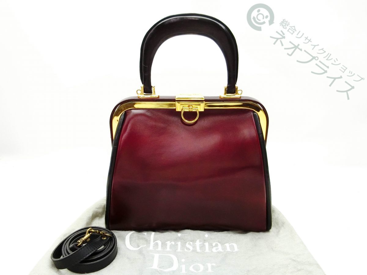 ◆N18714 Dior ディオール がま口 レザー トリコロール 2WAY ハンド バッグ