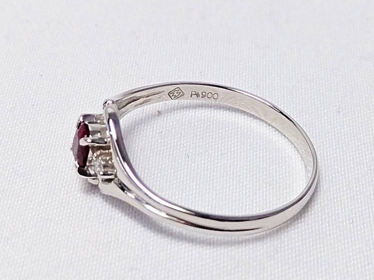 ソーティング付]Pt900 指輪リング＃14 ルビー0.23ct ダイヤ0.02ct 約
