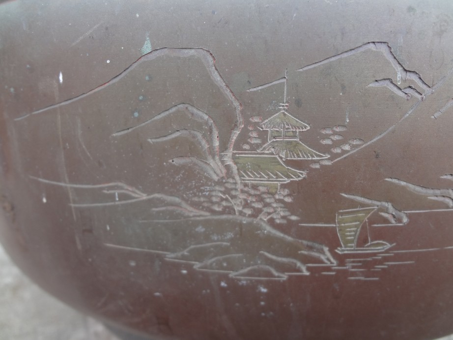 中国 古銅 銅器 大鉢 火鉢 重さ約3.21㎏ D R9934B 中国 古銅 銅器 大鉢