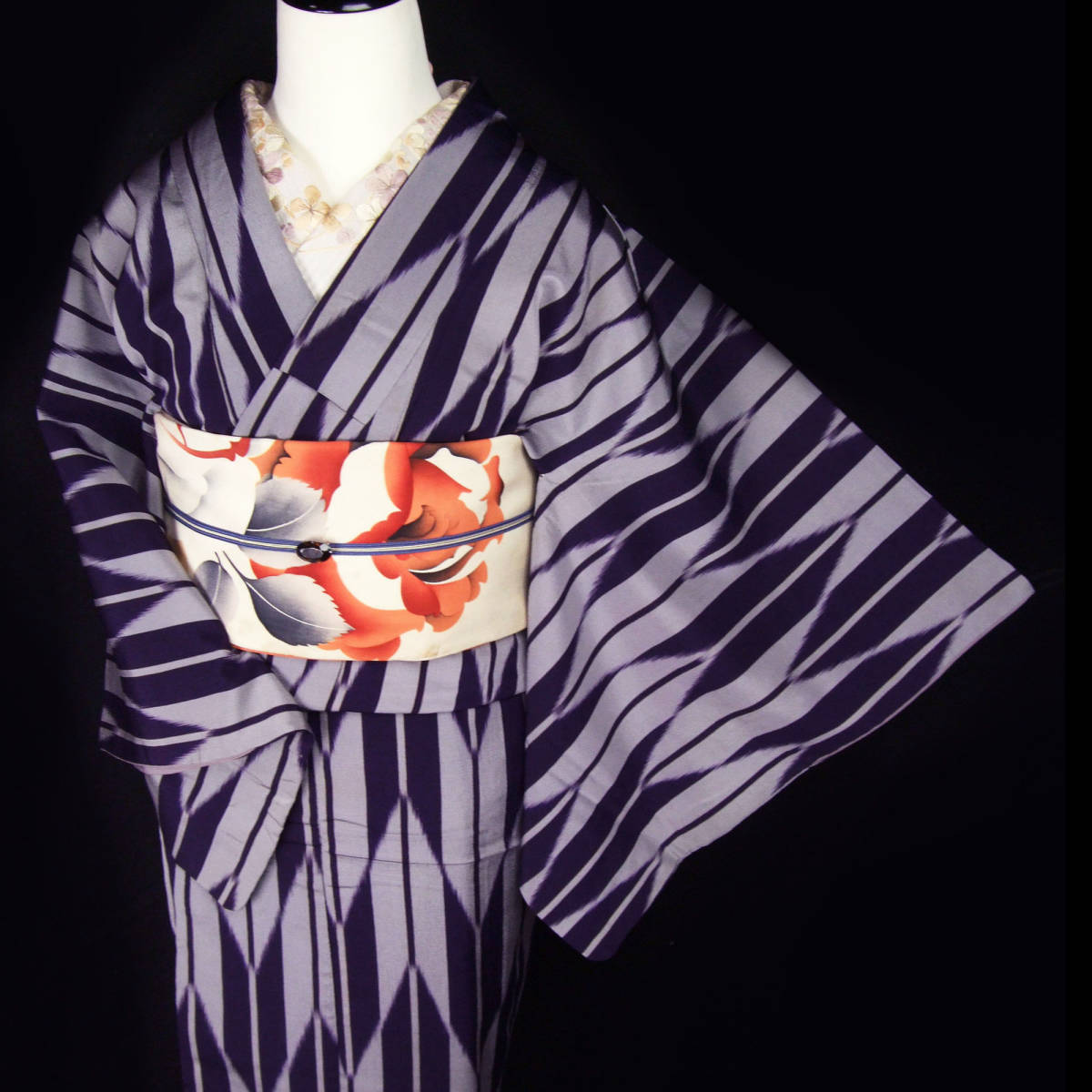 アンティーク着物 矢羽根 紫 kimono 大正ロマン 大正 tento 菅野 矢羽 
