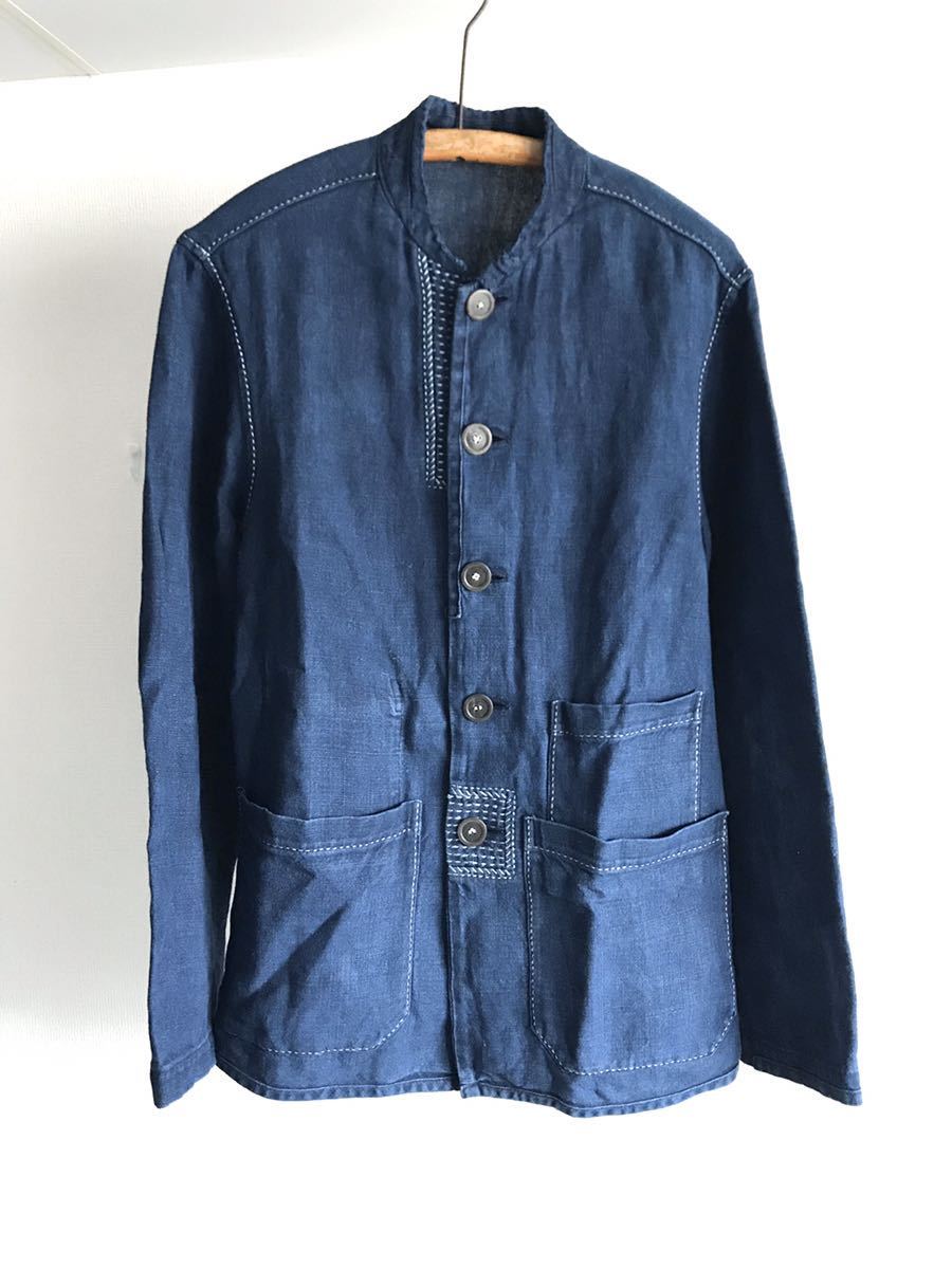 初期 90s ポールスミス 麻デニム 刺し子 リネン カバーオール インディゴ Paul Smith インディゴリネン 刺し子ジャケット リメイク ファーマーズ