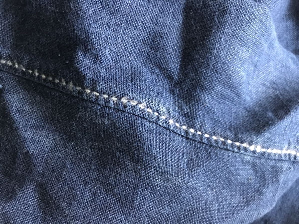 初期 90s ポールスミス 麻デニム 刺し子 リネン カバーオール インディゴ Paul Smith インディゴリネン 刺し子ジャケット リメイク ファーマーズ