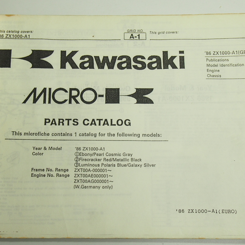 GPZ1000RX英文パーツリストZX1000-A1ネコポス送料無料1986年EURO