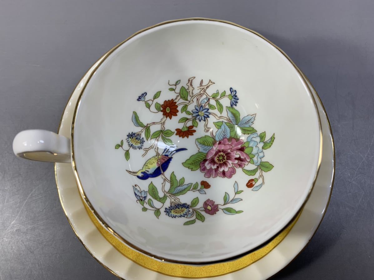 ♪ 美品 未使用 保管品AYNSLEY エインズレイ カップ&ソーサ Bone CHINA England イングランド製 5客 金彩 イエロー コーヒー/紅茶 食器