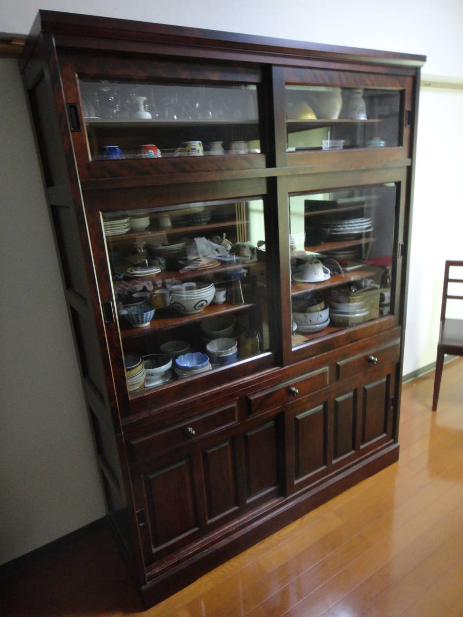 北海道民芸家具】食器棚/引戸食器棚 /飾り棚/キャビネット /樺無垢材 