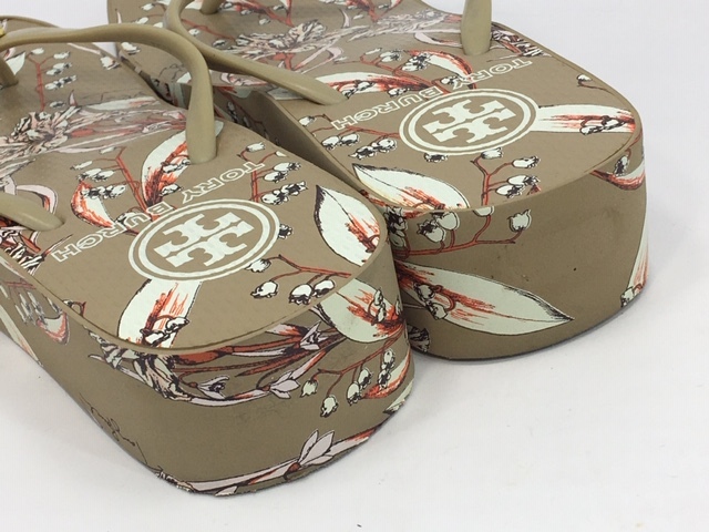 トリーバーチ TORY BURCH フラワーデザイン サンダル　厚底 ビーチサンダル　ベージュ系　約23cm　USED品