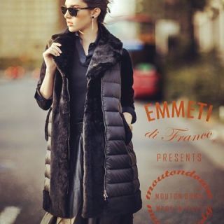 新品同様 EMMETIエンメティ ダウン ジレ ムートン ベスト36 イタリア製