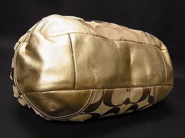 COACH シグネチャー がま口ショルダーバッグ ゴールド 1円 □美品□ COACH コーチ 12232 キャンバス×レザー シグネチャー