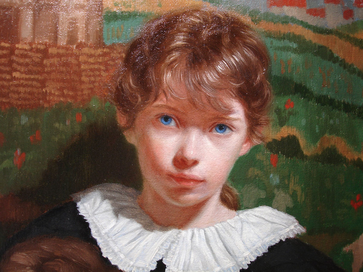 慶應◆リアリズム西洋画の旗手【古吉弘】真筆 貴重な肉筆油彩画 『ぬいぐるみを持つ少女』F3号 古径額装 超絶技巧 入手困難！