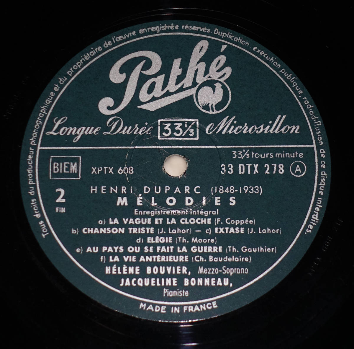 仏Pathe DTX278　デュパルク「歌曲集」　エレーヌ・ブーヴィエ デュパルク 2026年最新Yahoo!オークション 歌曲集の中古品 ⁄ 仏Pathe