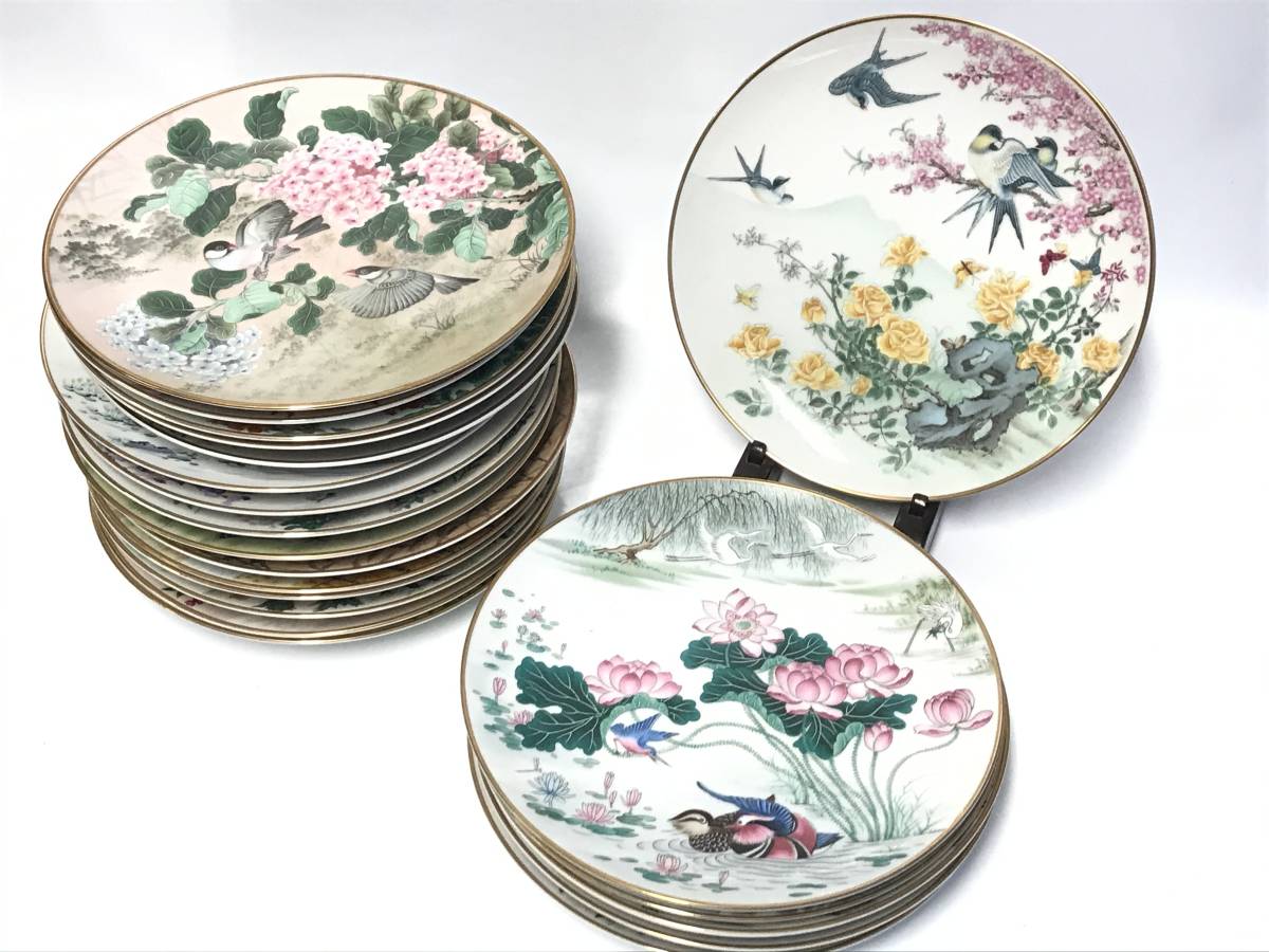富蘭克林瓷器 花鳥節氣圓 飾皿21枚 中国 金彩色絵 フランクリン 