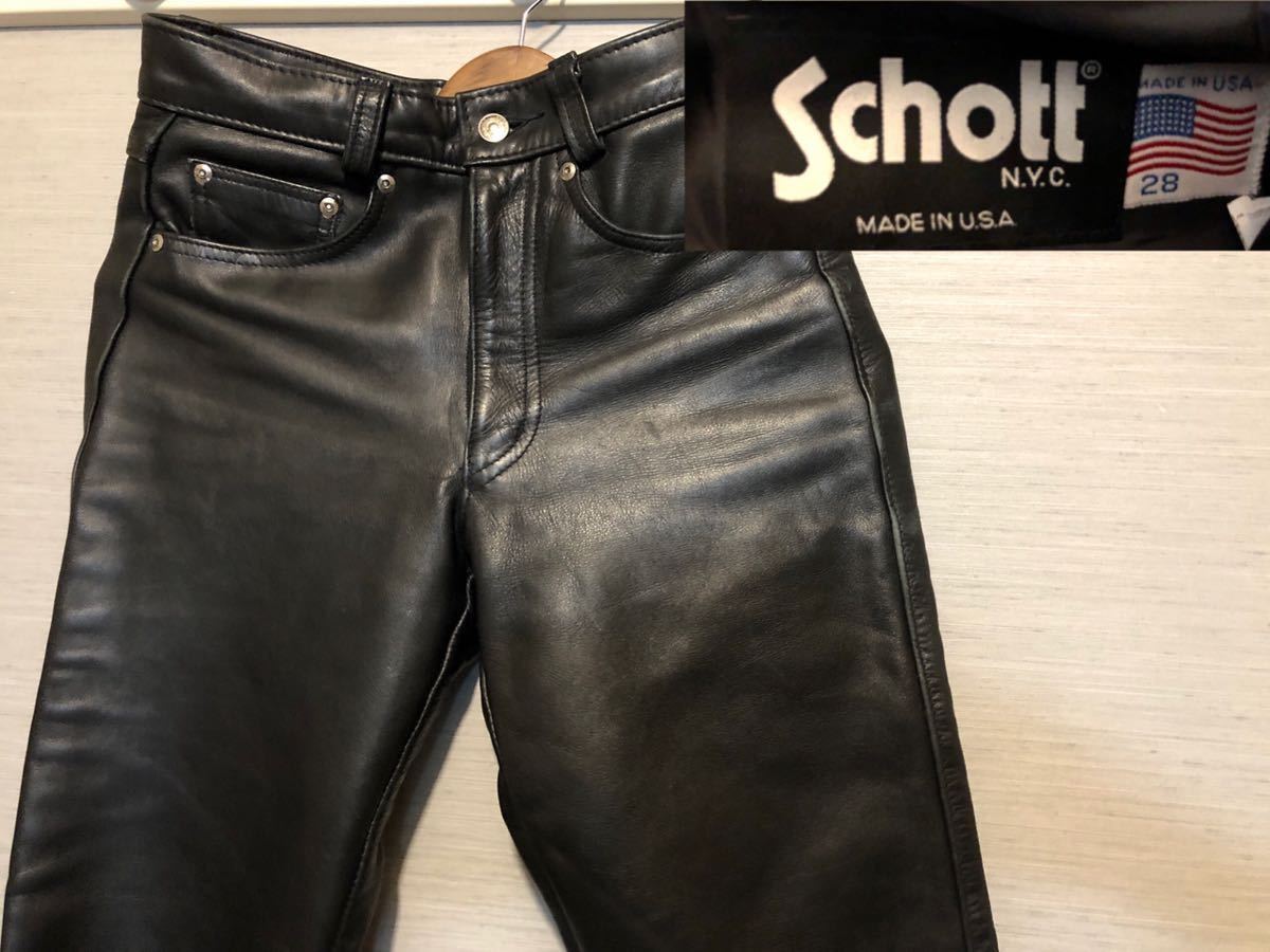 バイク 希少 USA製 Schott NYC チャップス レザー ライディングパンツ M