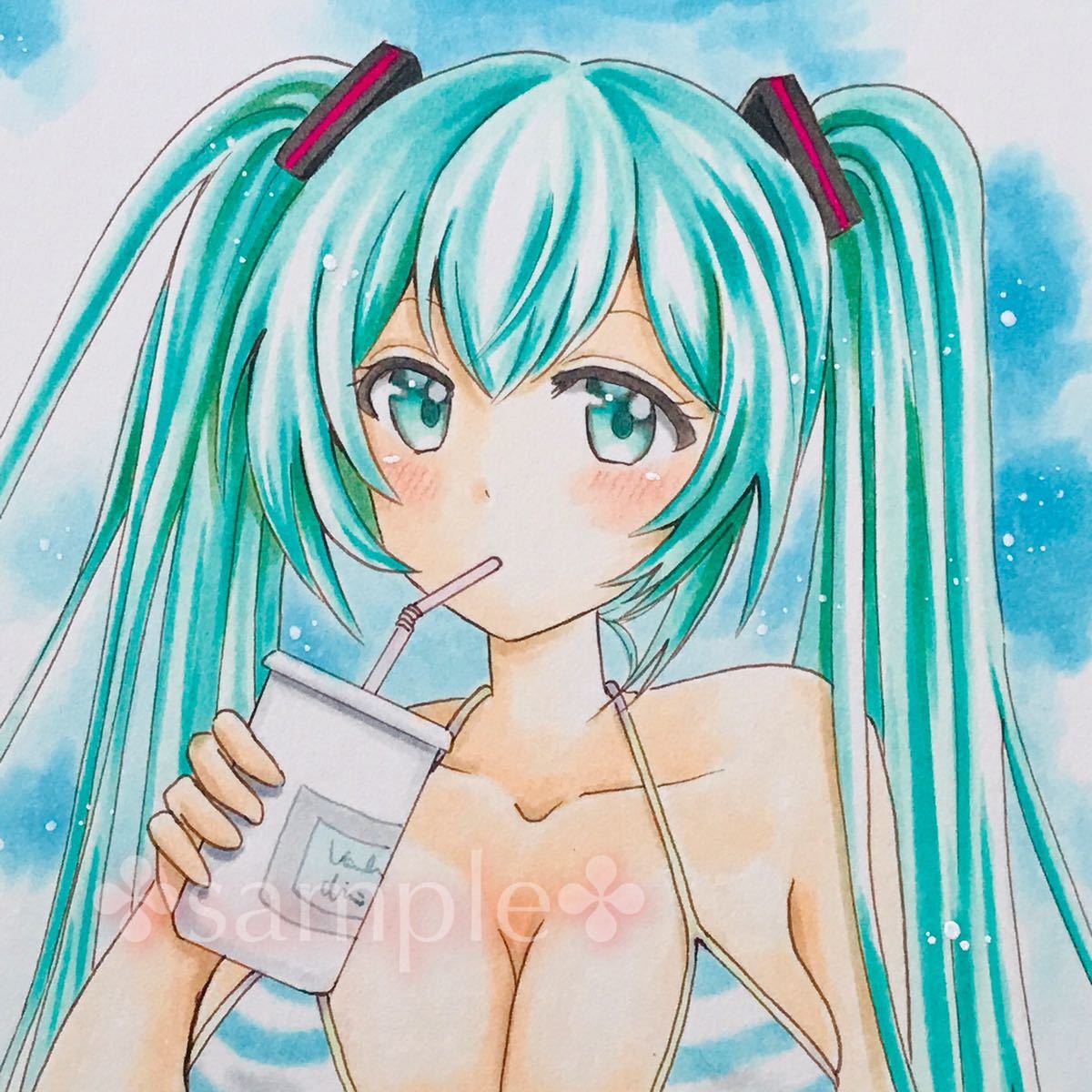 手描きイラスト ミクの夏 水着 B5 初音ミク 手描きイラスト 売買されたオークション情報 Yahooの商品情報をアーカイブ公開 オークファン Aucfan Com
