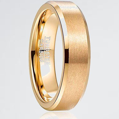 好評 新品 メンズ 083基地 2-YB 真空メッキ 14号 リング 指輪 タングステン マットライン サイドカット 横幅6mm ゴールド_1