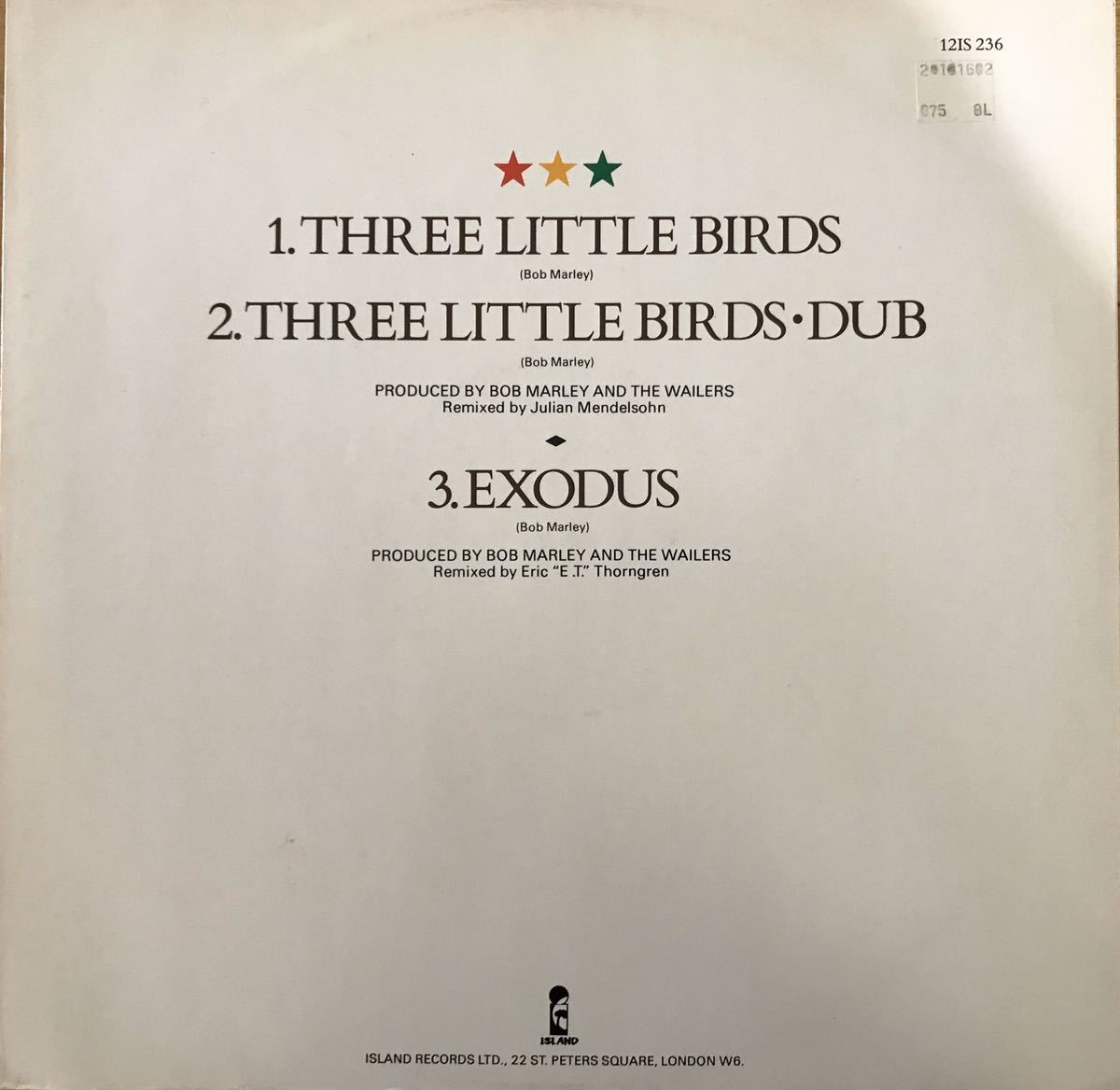 Three little birds / Bob Marley and The Wailers 12インチ island