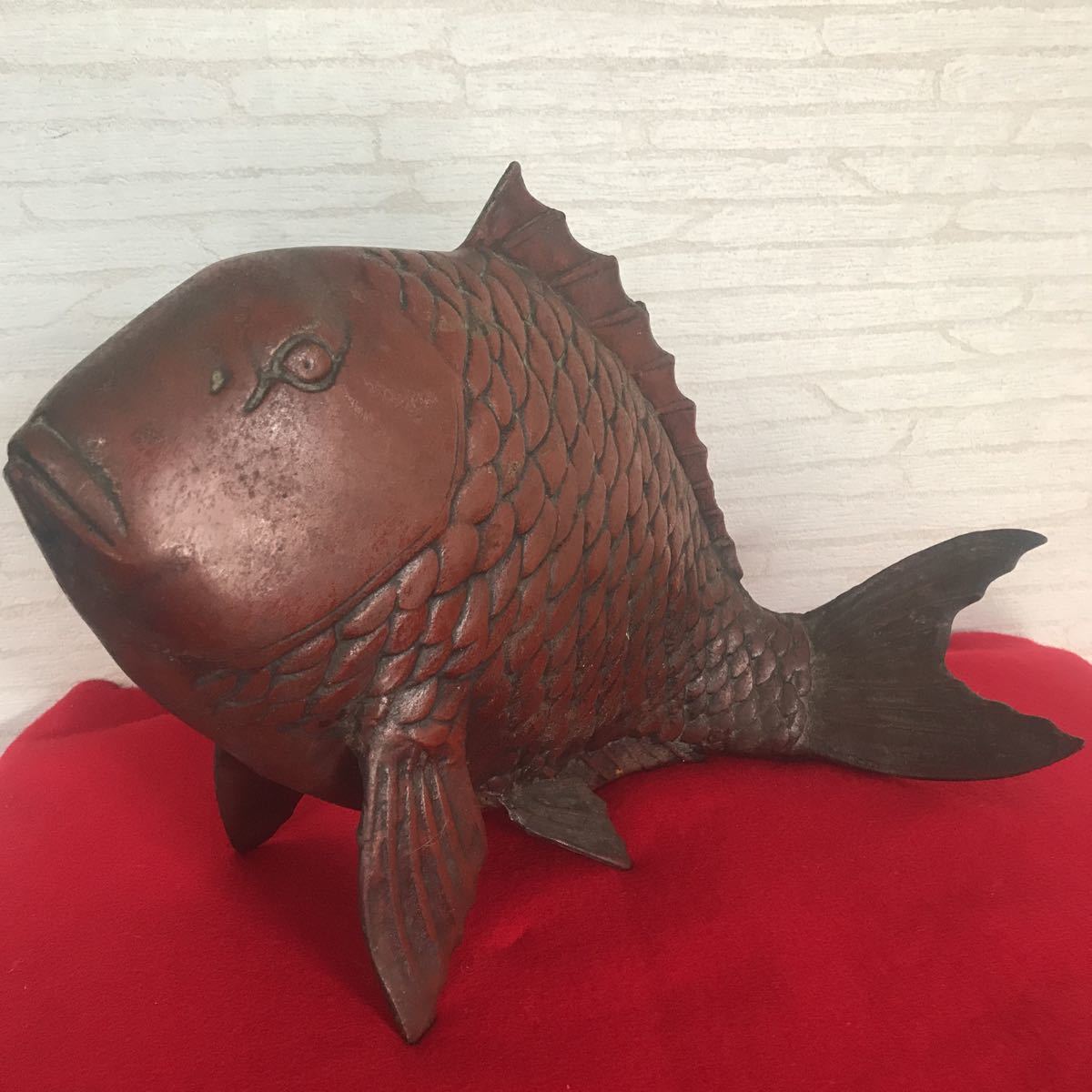 ◇時代 特大 鯛 タイ 置物 金属製 めで鯛 インテリア オブジェ 鯛