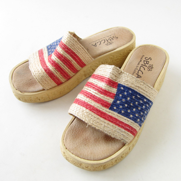 送料無料】USA製/SBICCA/星条旗柄/厚底/サンダル【レディース23.5cm  