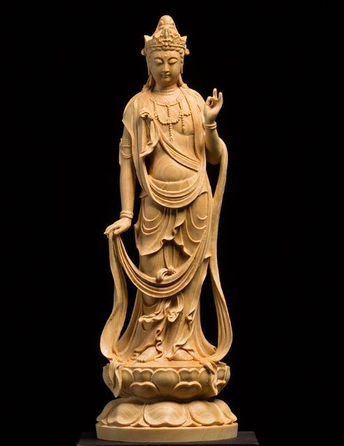☆高級☆精像 黄楊木彫り 観音実木 風水幸運 仏堂供養 工芸品 仏像置物